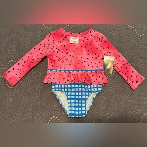 Okie Dokie Watermelon Gingham Toddler Girls 2 Piece Swimsuit Set NWT Size 12M